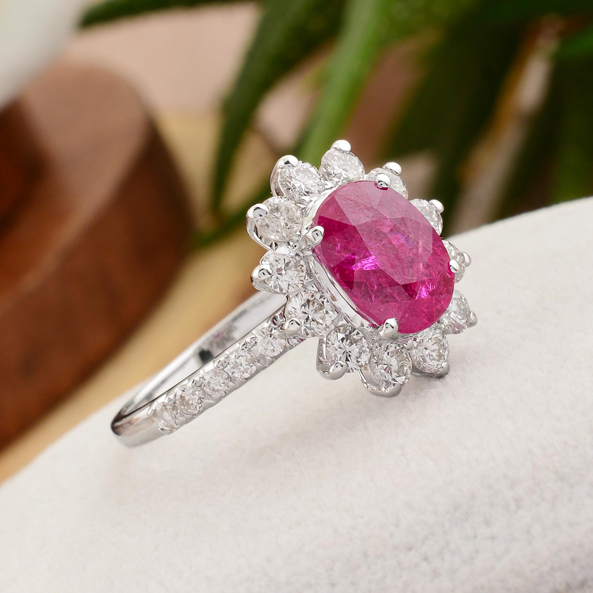 For Sale:  Ruby Gemstone Cocktail Ring SI Clarity HI Color Pave Diamond 18 Karat White Gold 3