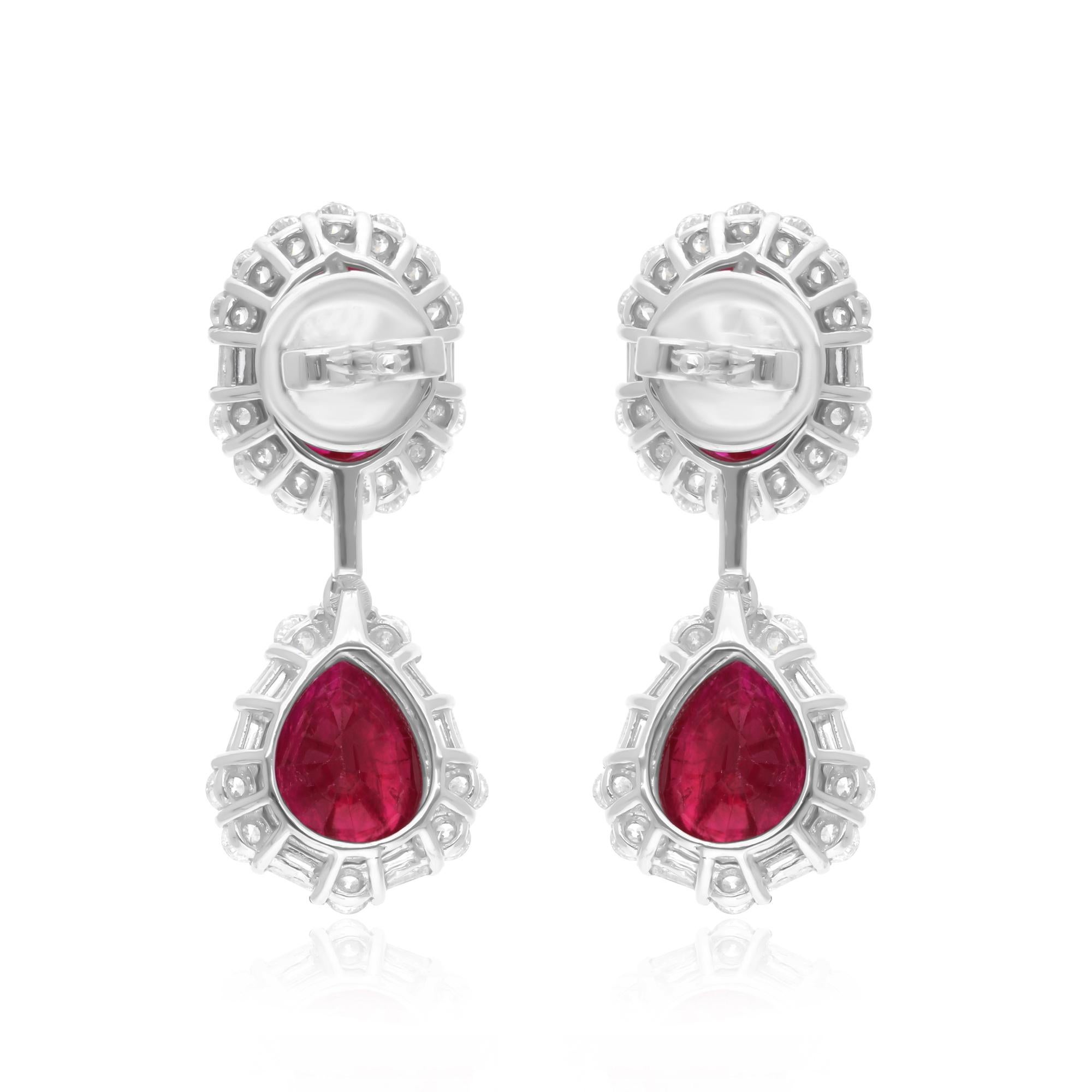 Pendientes Colgantes de Rubí Diamante Oro Blanco 14 Kilates Joyería Fina Hecha a Mano Moderno en venta