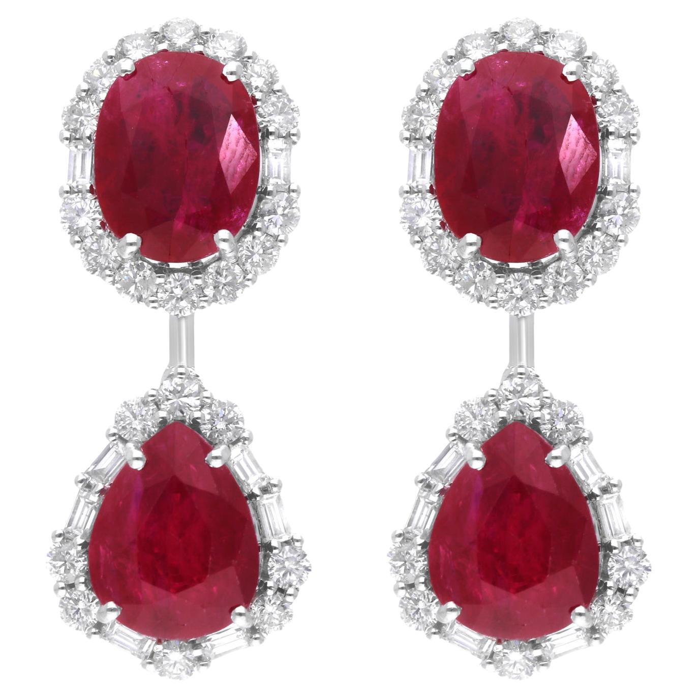 Pendientes Colgantes de Rubí Diamante Oro Blanco 18 Kilates Joyería Fina Hecha a Mano