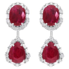 Pendientes Colgantes de Rubí Diamante Oro Blanco 18 Kilates Joyería Fina Hecha a Mano