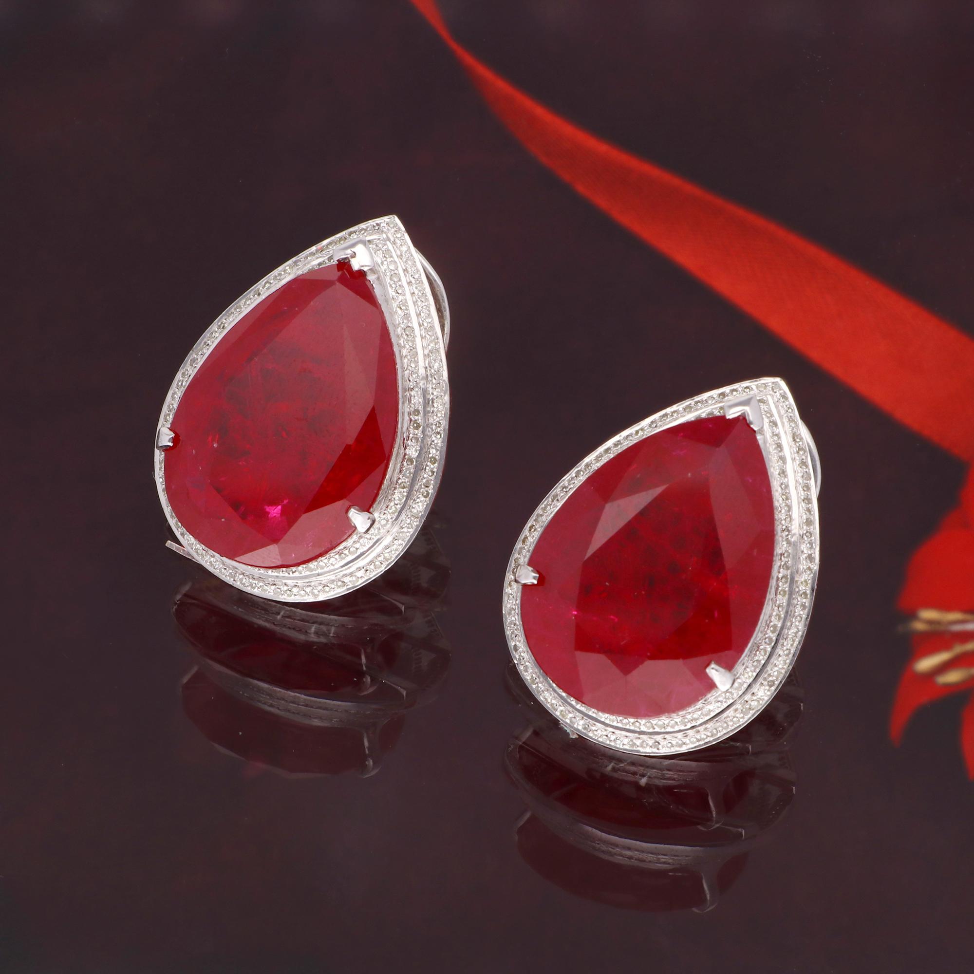 Round Cut Ruby Gemstone Dangle Earrings Pendant Diamond Necklace 18 Kt Gold Silver Jewelry