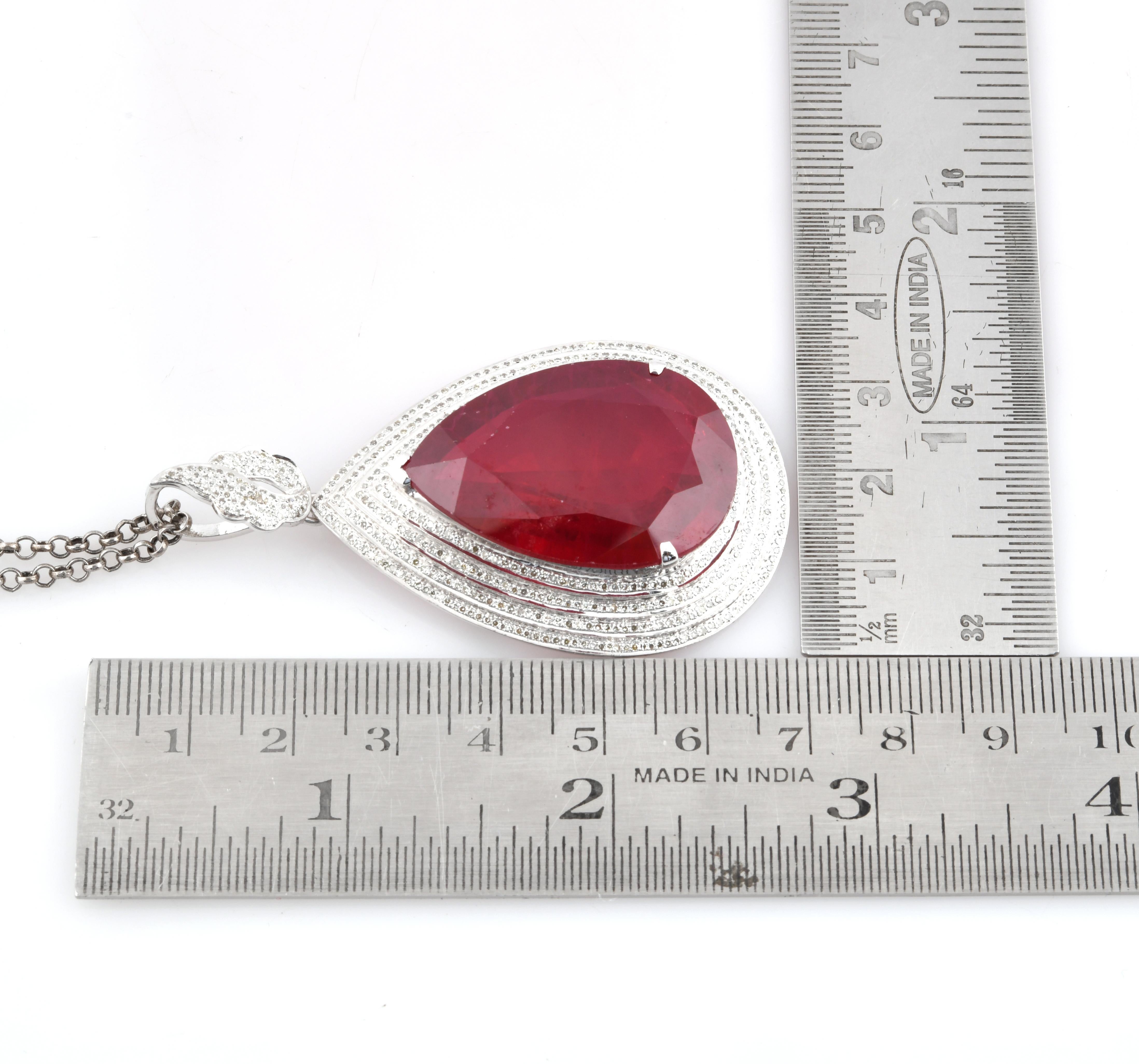 Women's Ruby Gemstone Dangle Earrings Pendant Diamond Necklace 18 Kt Gold Silver Jewelry