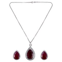 Used Ruby Gemstone Dangle Earrings Pendant Diamond Necklace 18 Kt Gold Silver Jewelry