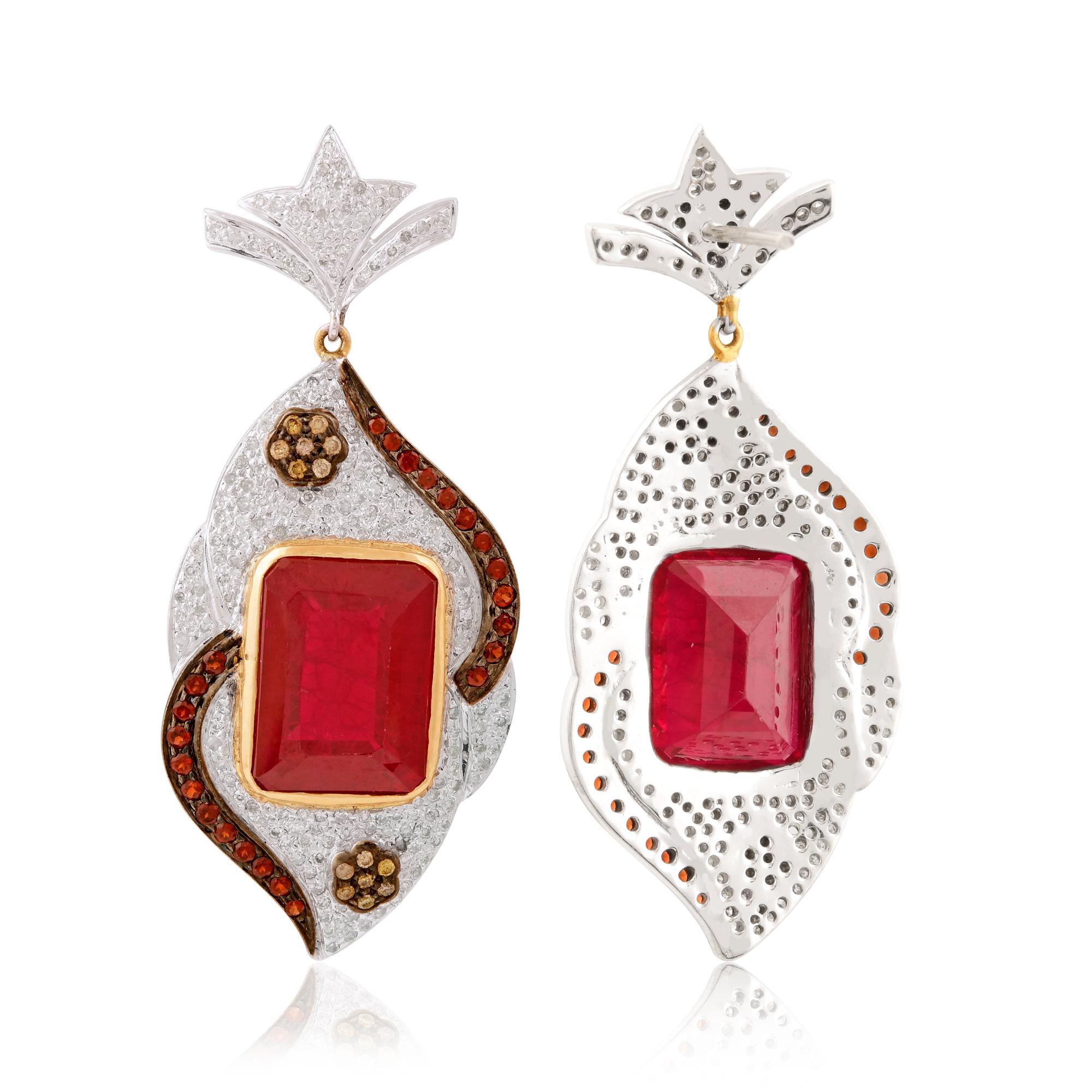 Ruby Gemstone Pendant Diamond Necklace Silver Dangle Earrings Handmade Jewelry For Sale 1