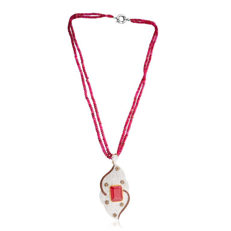 Ruby Gemstone Pendant Diamond Necklace Silver Dangle Earrings Handmade