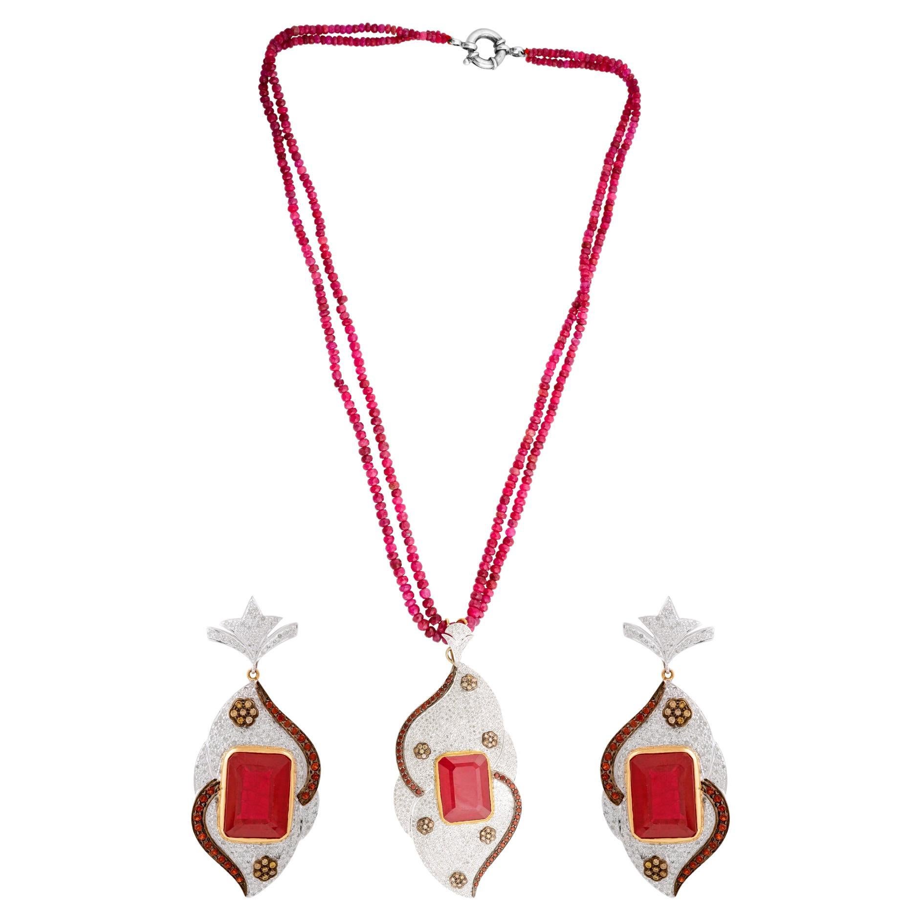Halskette mit Rubin-Edelstein-Anhänger und Diamant-Halskette aus Silber, handgefertigter Schmuck