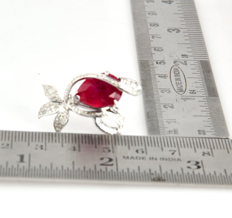 Ruby Gemstone Pendant Earrings Silver 18 Kt Gold Pave Diamond Handmade