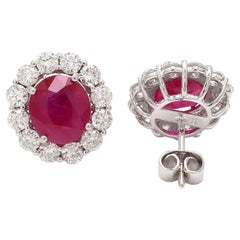 Ruby Gemstone Stud Earrings SI Clarity HI Color Diamond 14k White Gold Jewelry