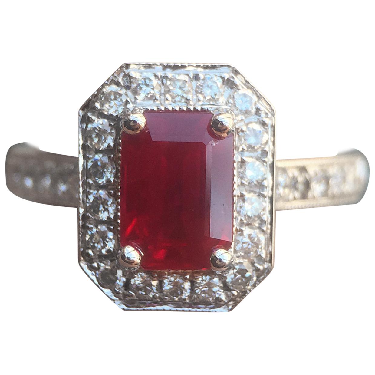 Ruby Gemstone with Diamond Halo Engagement or Fashion Ring, 2 Carat For Sale