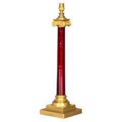 Ruby Glass and Brass Column Table Lamp