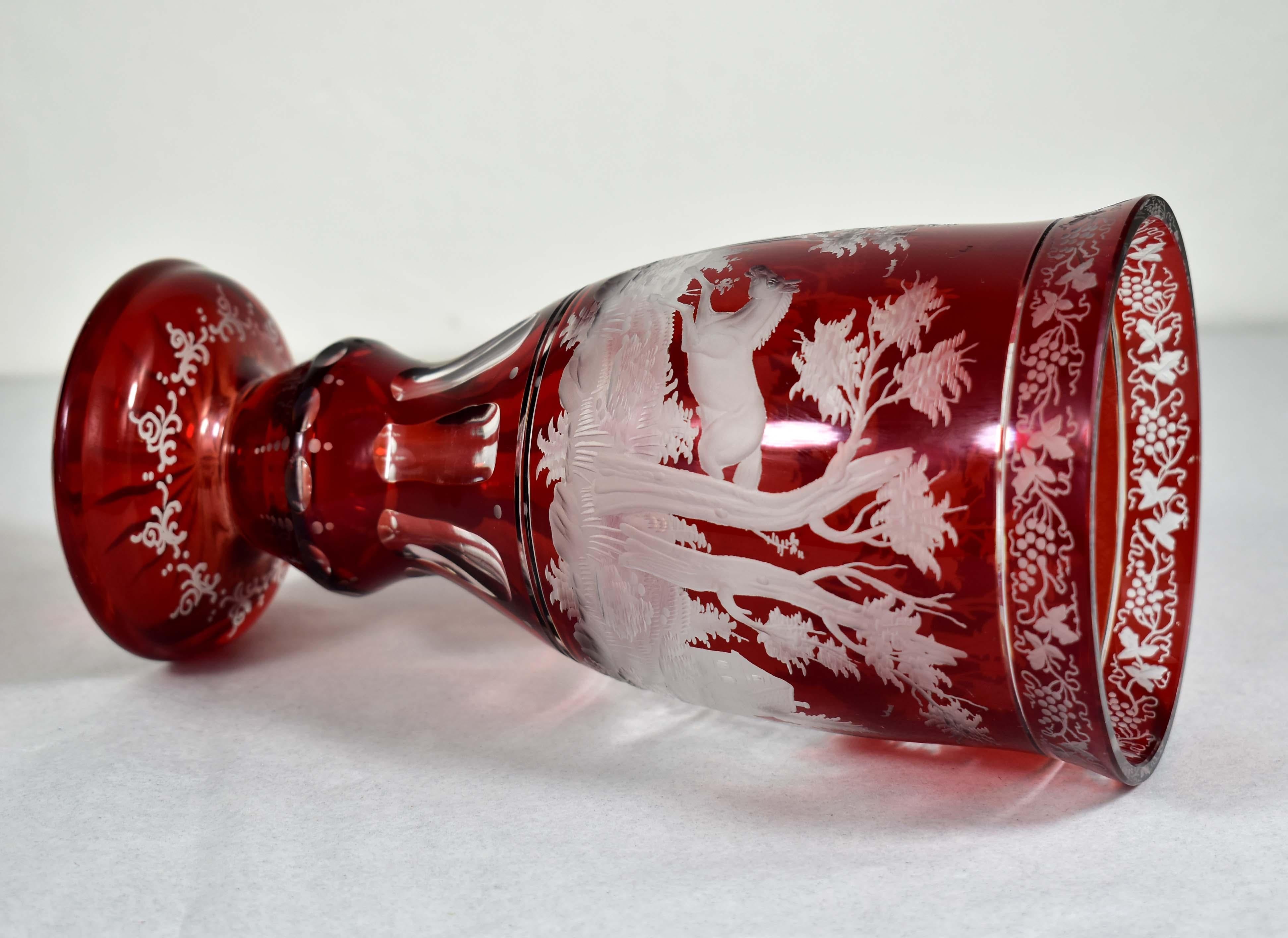Ruby Glass Goblet - Horse motif - Bohemian Glass - 19-20 century 3
