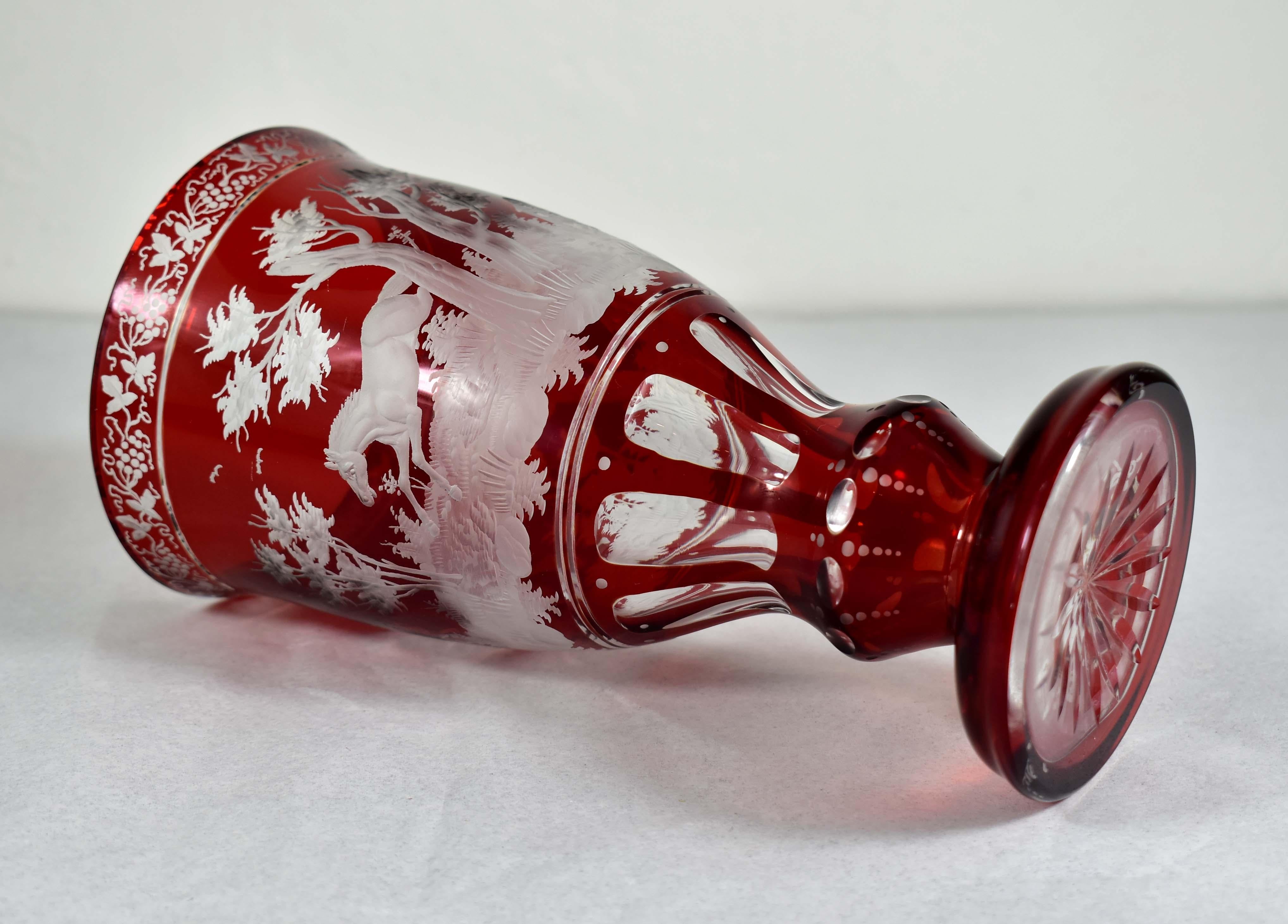 Ruby Glass Goblet - Horse motif - Bohemian Glass - 19-20 century 4