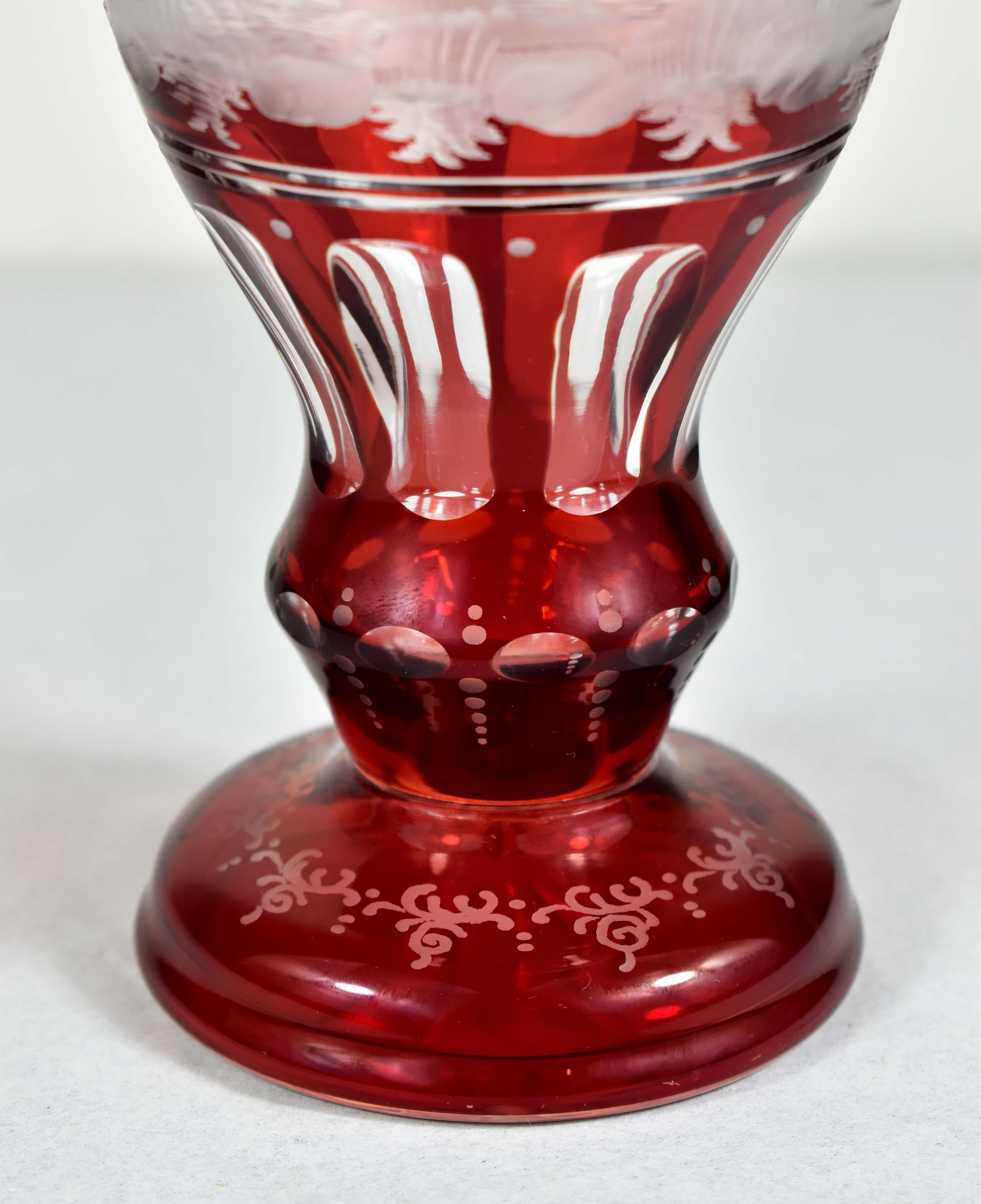 Ruby Glass Goblet - Horse motif - Bohemian Glass - 19-20 century 2