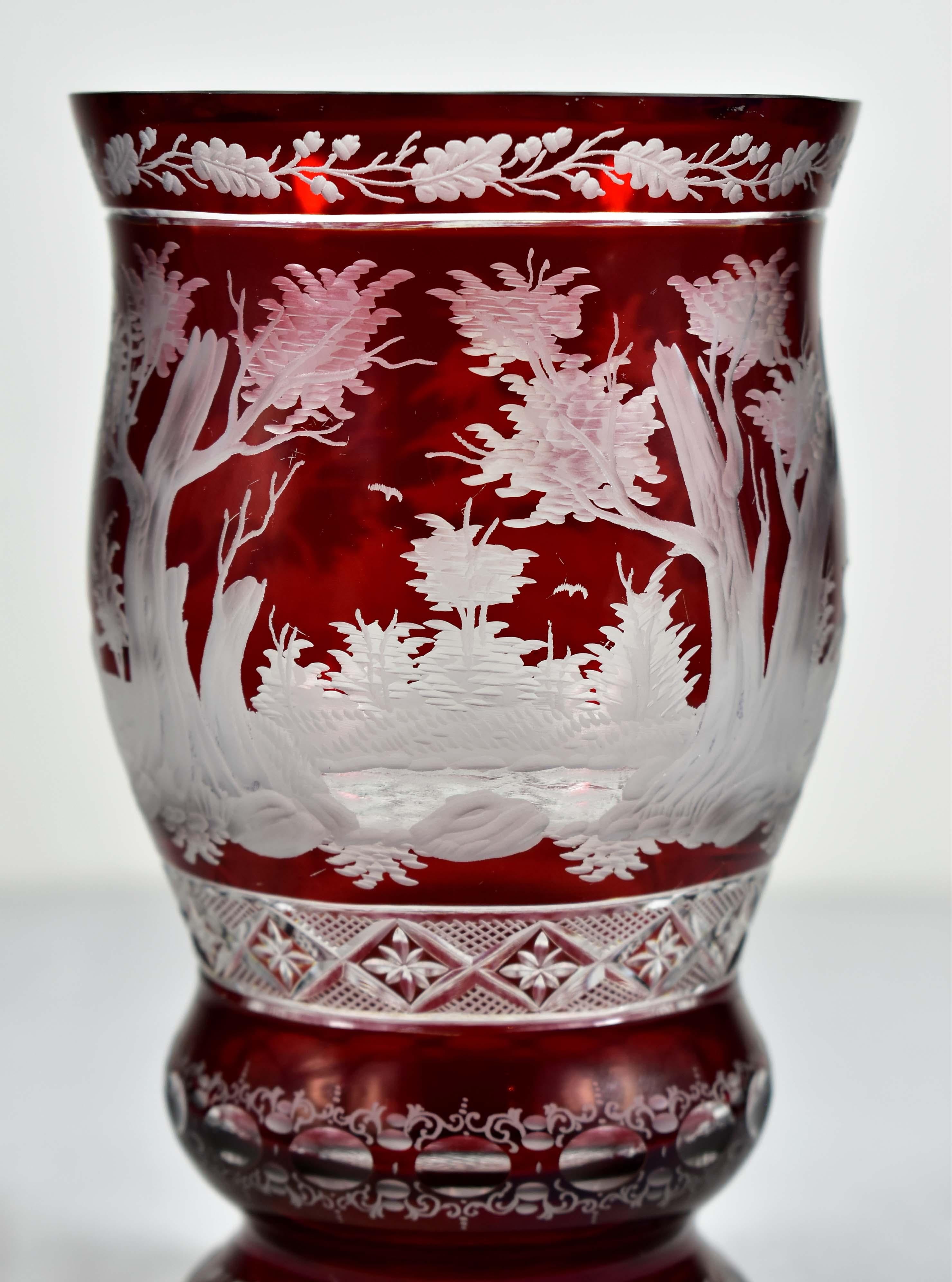 Ruby Glass Goblet - Hunting motif - Bohemian Glass - 19-20 century 4