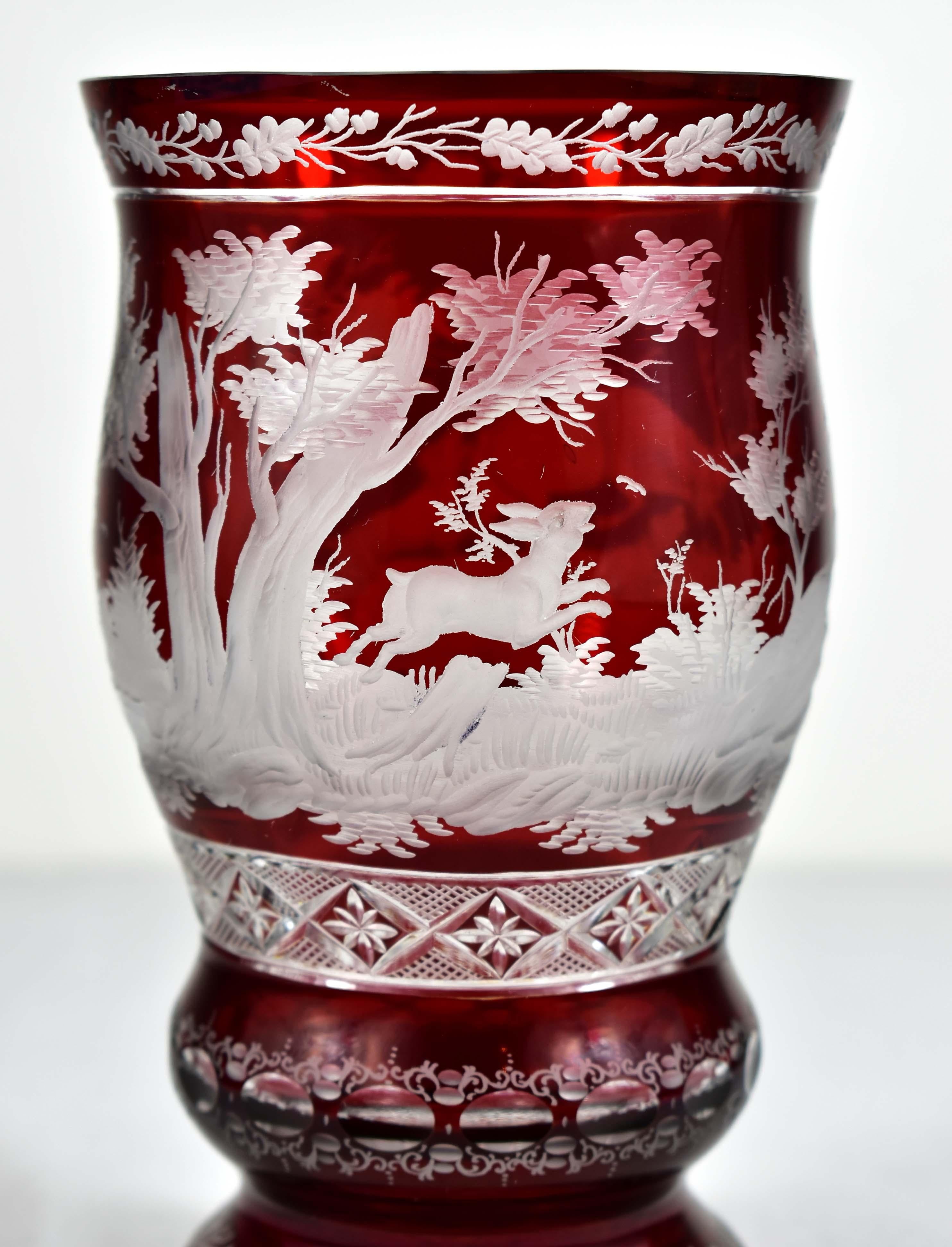 Ruby Glass Goblet - Hunting motif - Bohemian Glass - 19-20 century 5