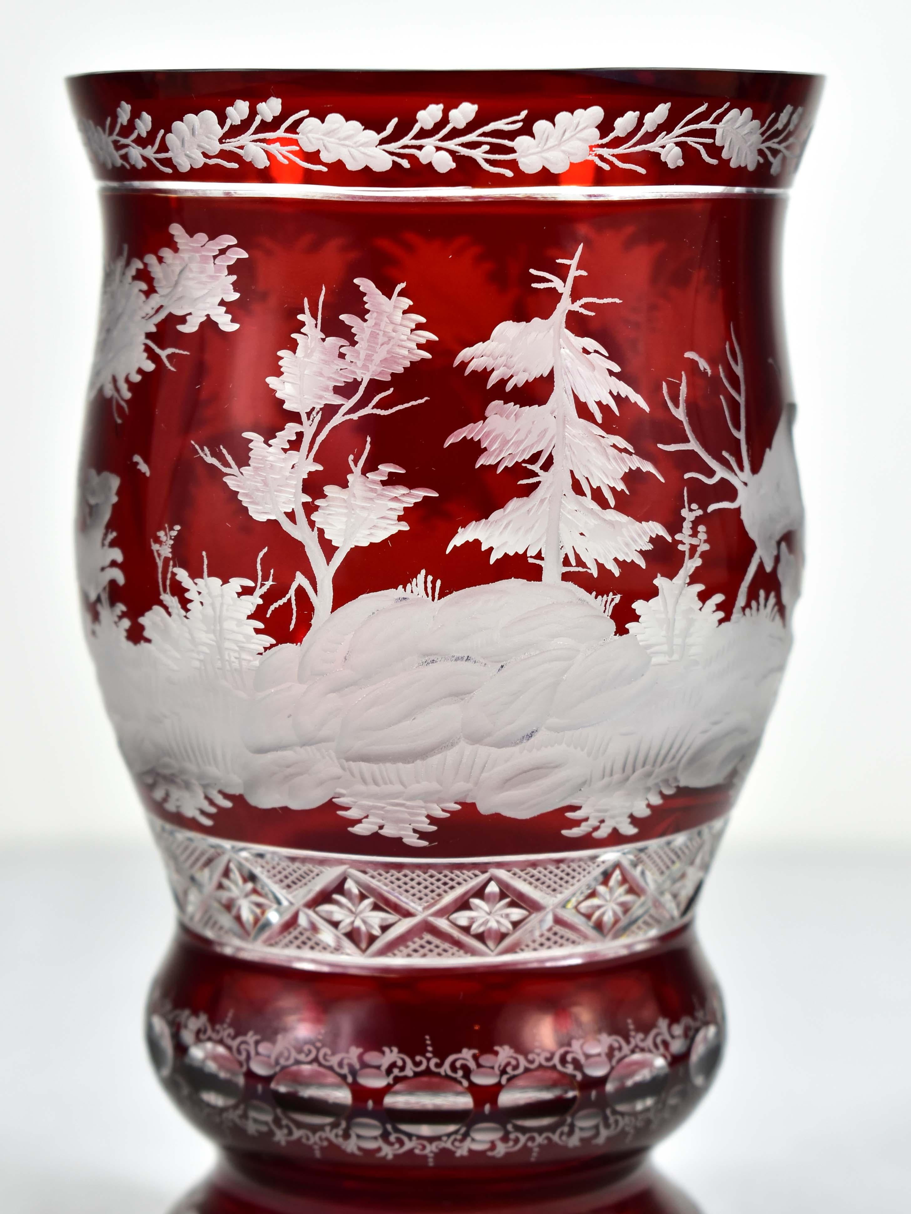 Ruby Glass Goblet - Hunting motif - Bohemian Glass - 19-20 century 6