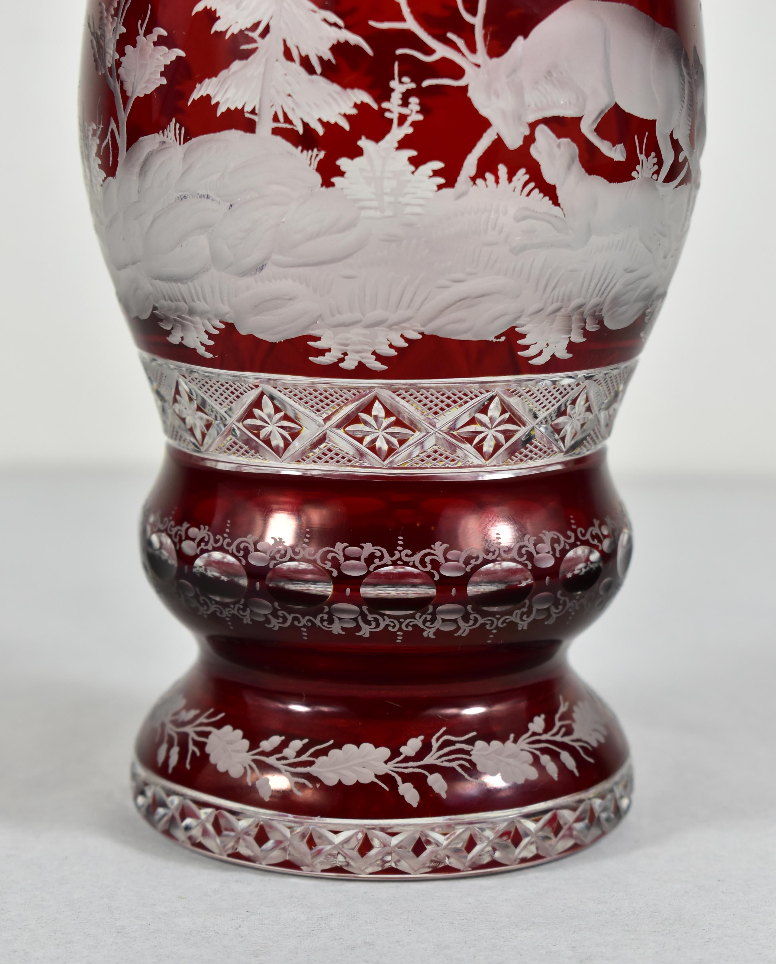 Ruby Glass Goblet - Hunting motif - Bohemian Glass - 19-20 century 7