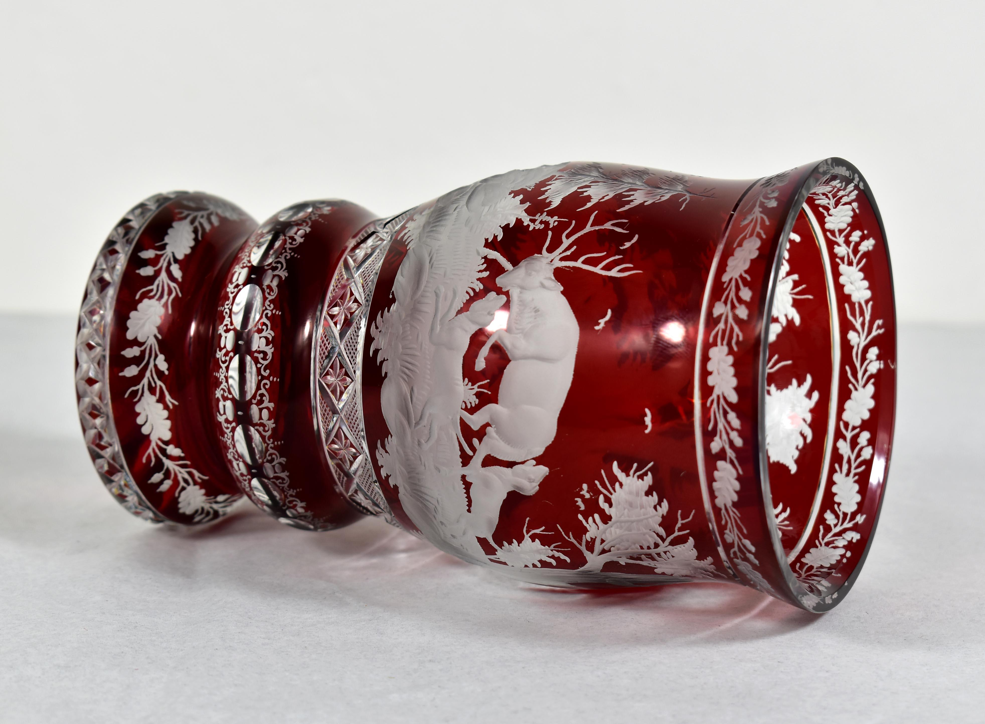 Ruby Glass Goblet - Hunting motif - Bohemian Glass - 19-20 century 8