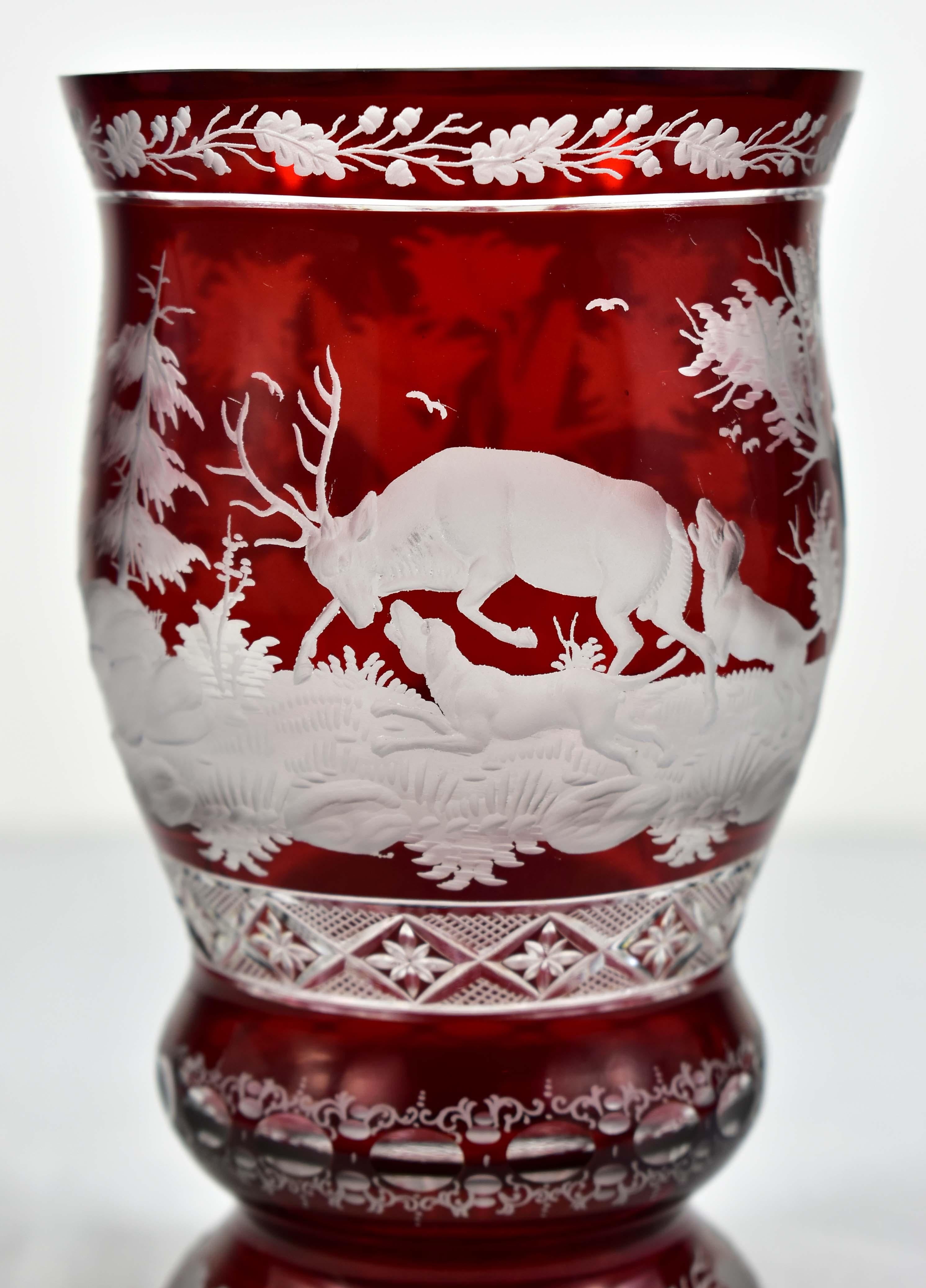 Ruby Glass Goblet - Hunting motif - Bohemian Glass - 19-20 century 2