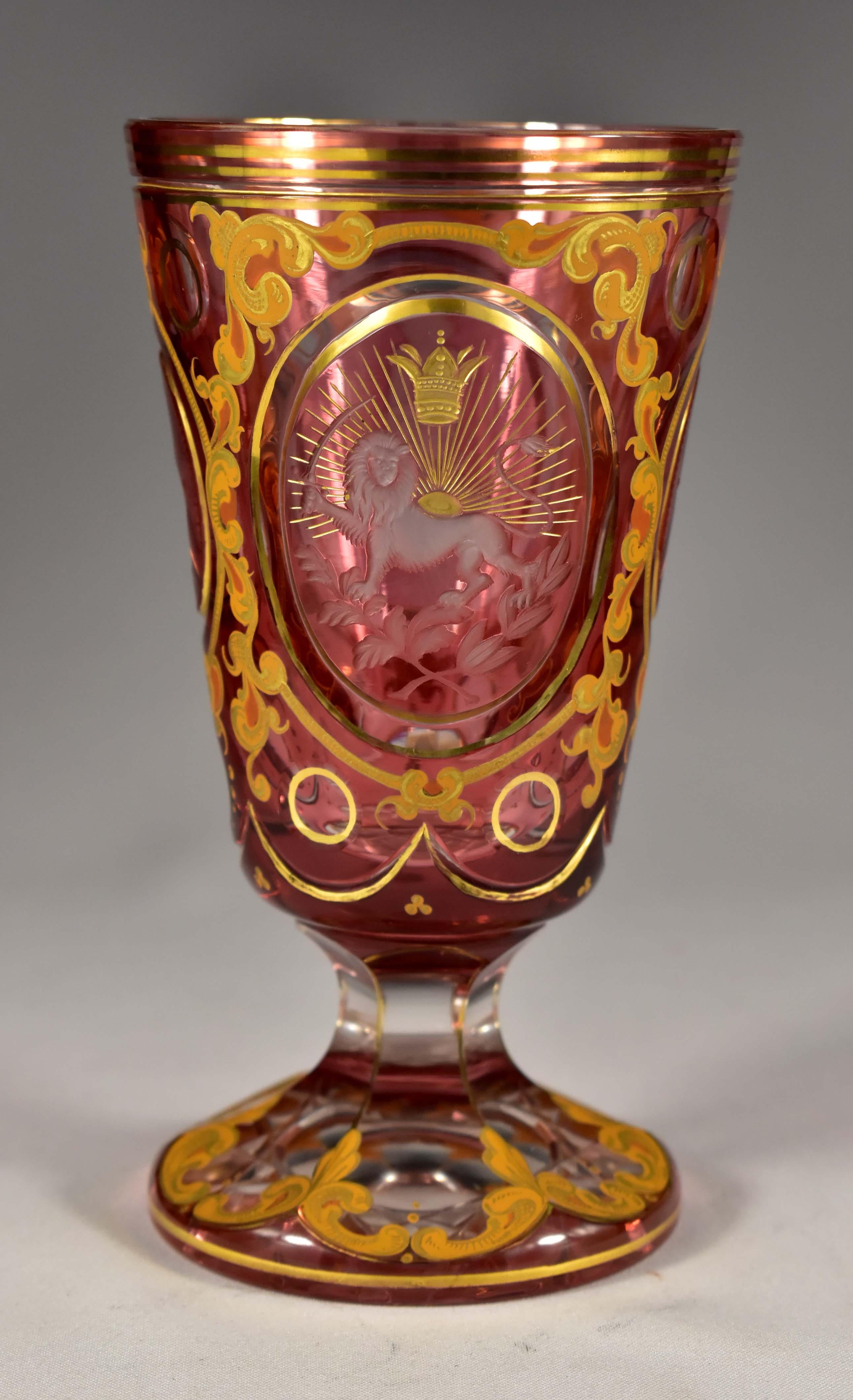 Hand-Crafted Ruby Glass Goblet Portrait-Mozaffar ad-Din Shah Qajar 20th Century