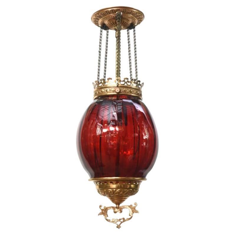 Ruby Glass Oil Lantern For Sale