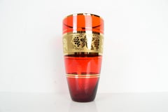 Ruby Glass Vase with Gold Ornament by Jan Gabrhel, 1960s