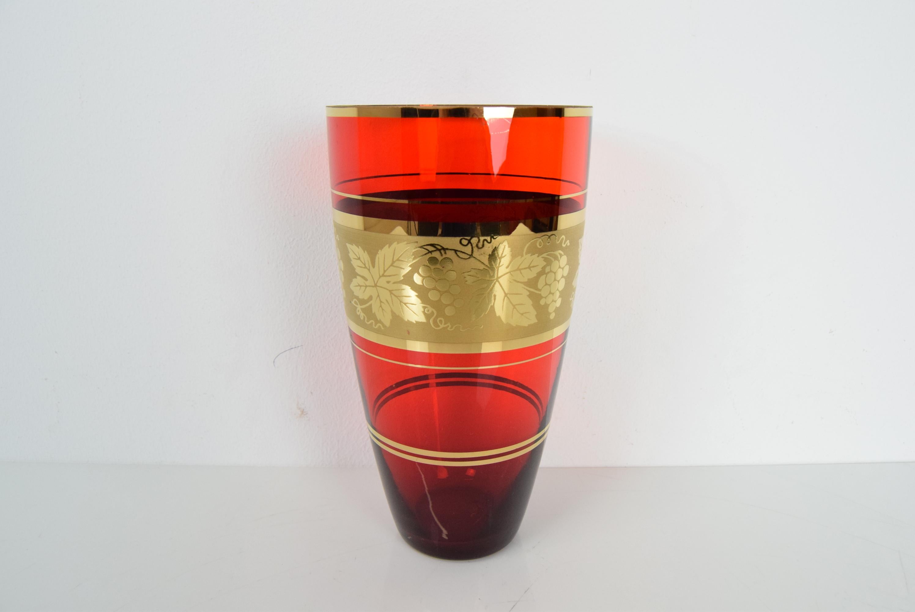 Mid-Century Modern Ruby Glass Vase with Gold Ornament by Jan Gabrhel, 1960s