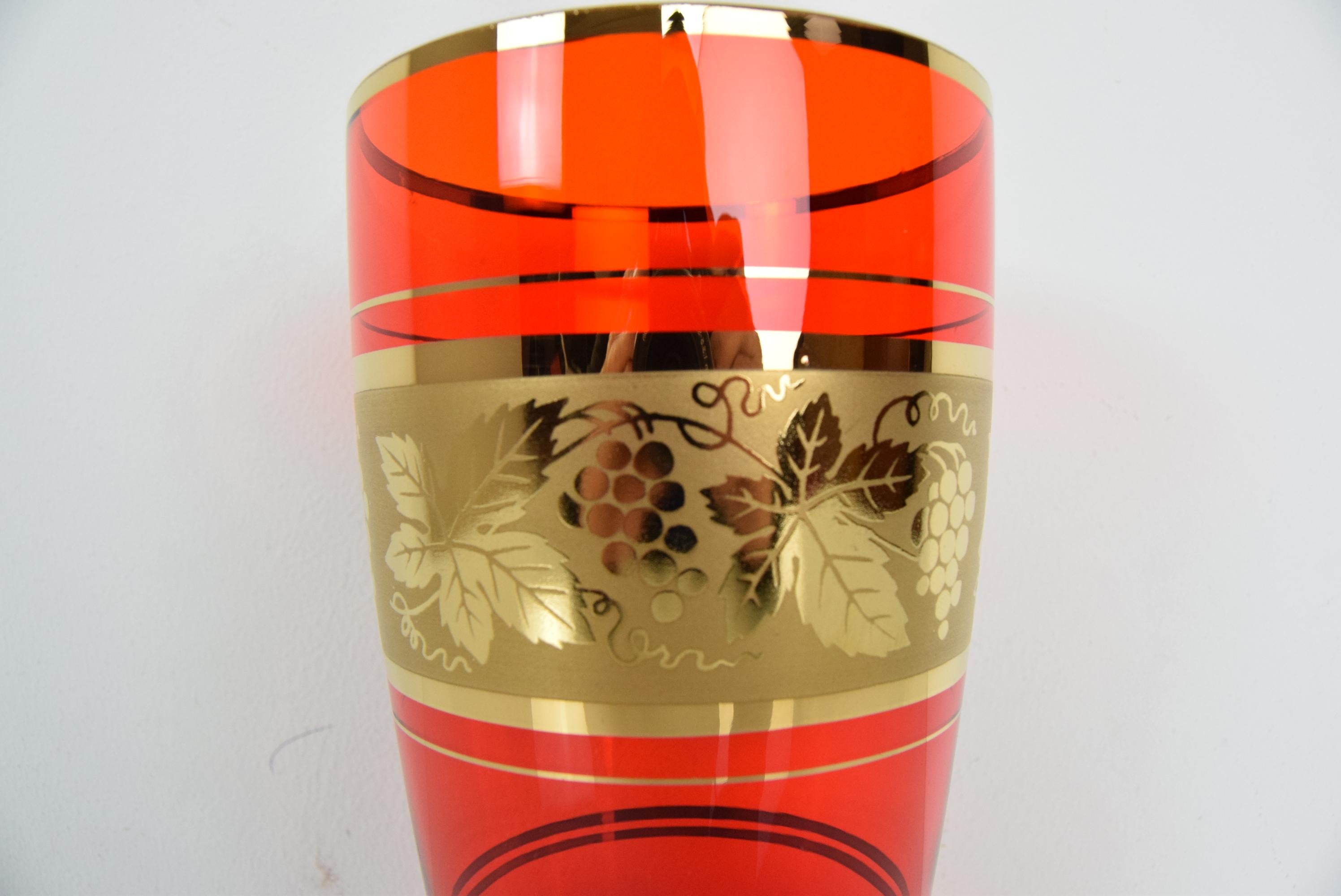 Czech Ruby Glass Vase with Gold Ornament by Jan Gabrhel, 1960s