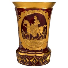 Ruby Goblet, Cut and Gilded Engraving, Lady on Horseback 19th Century