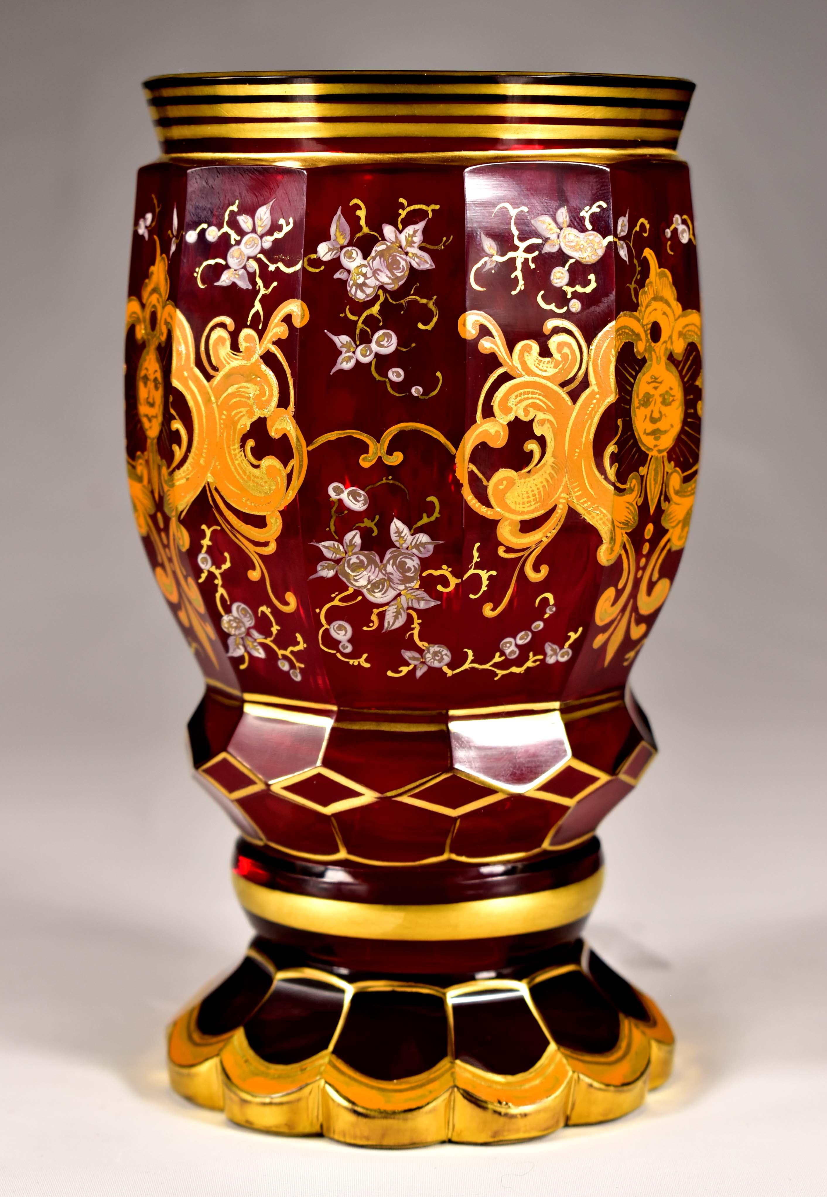 Ruby Goblet Cut and Painted Bohemian Glass - In the style of the 19th ...