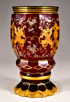 Ruby Goblet Cut and Painted Bohemian Glass - In the style of the 19th century