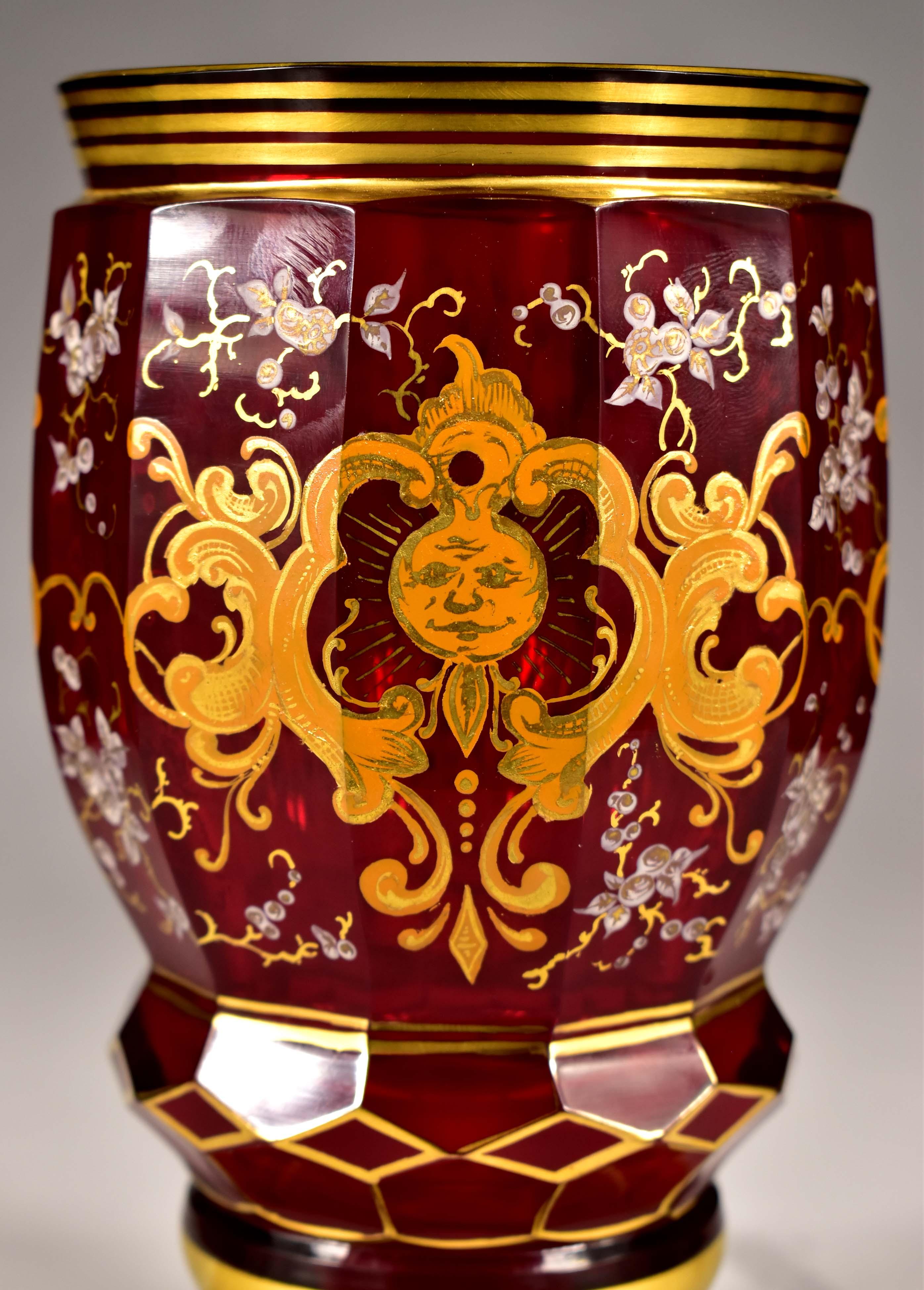 Ruby Goblet Cut and Painted Bohemian Glass - In the style of the 19th ...