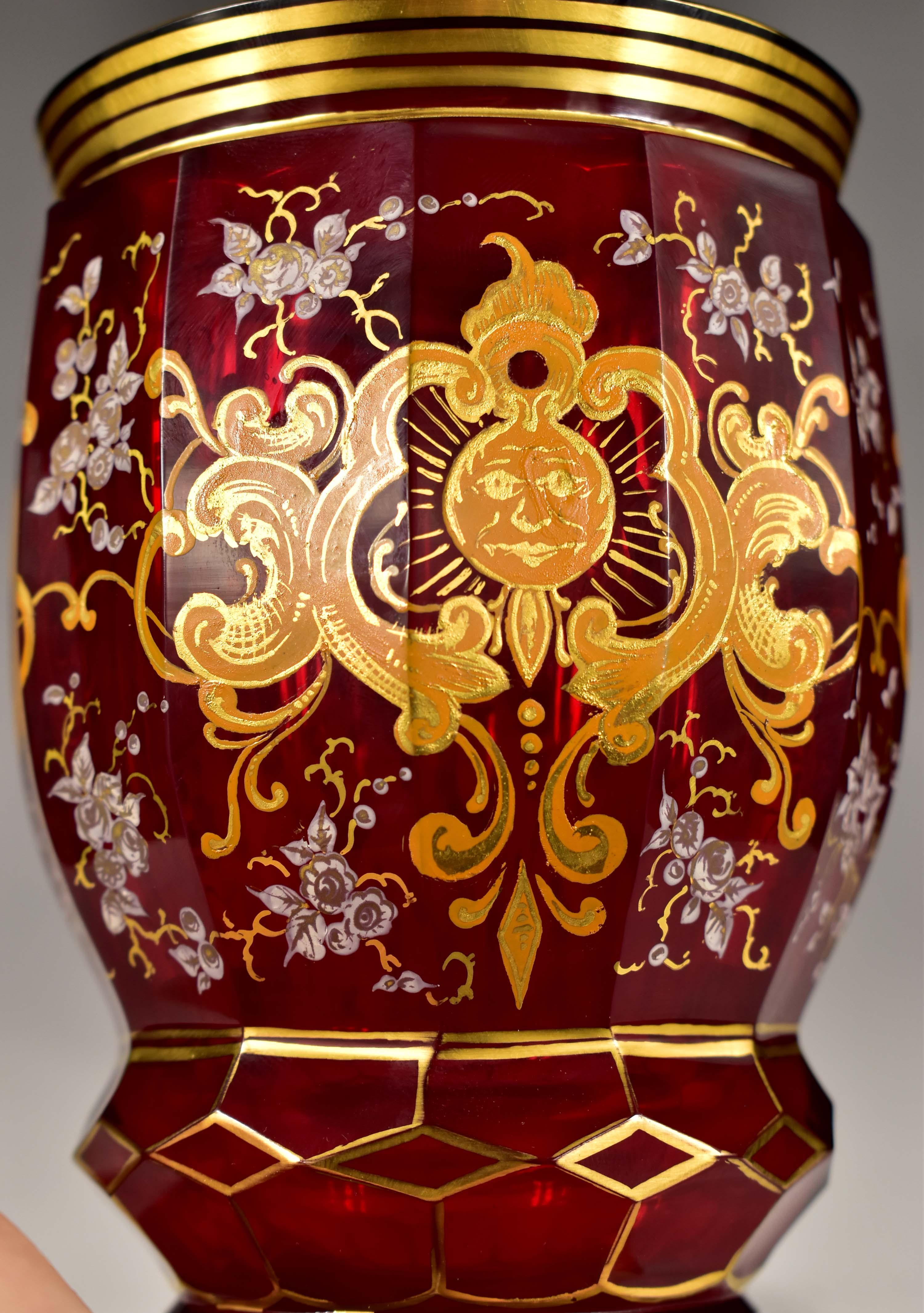 Ruby Goblet Cut and Painted Bohemian Glass - In the style of the 19th ...