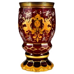 Ruby Goblet Cut and Painted Bohemian Glass - In the style of the 19th century