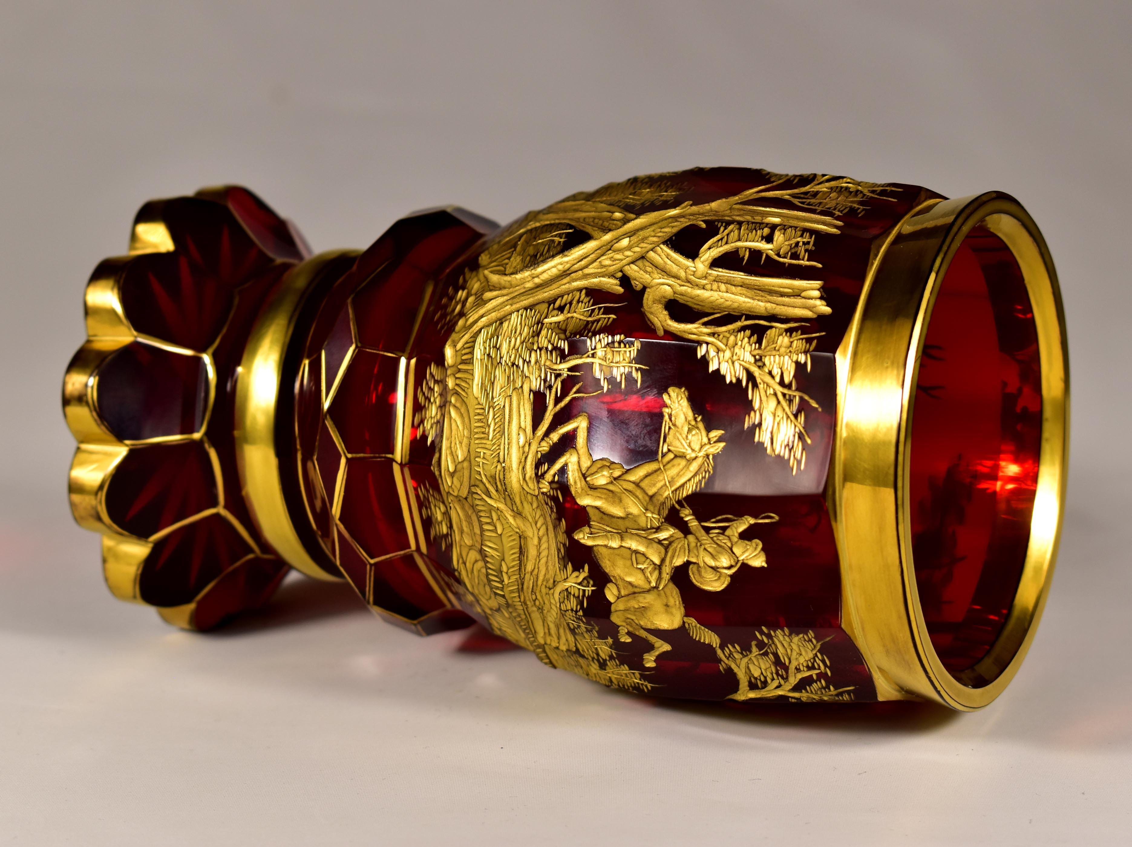 Ruby Goblet with Gilt Engraving, Hunting Motif, 19-20 century For Sale 7