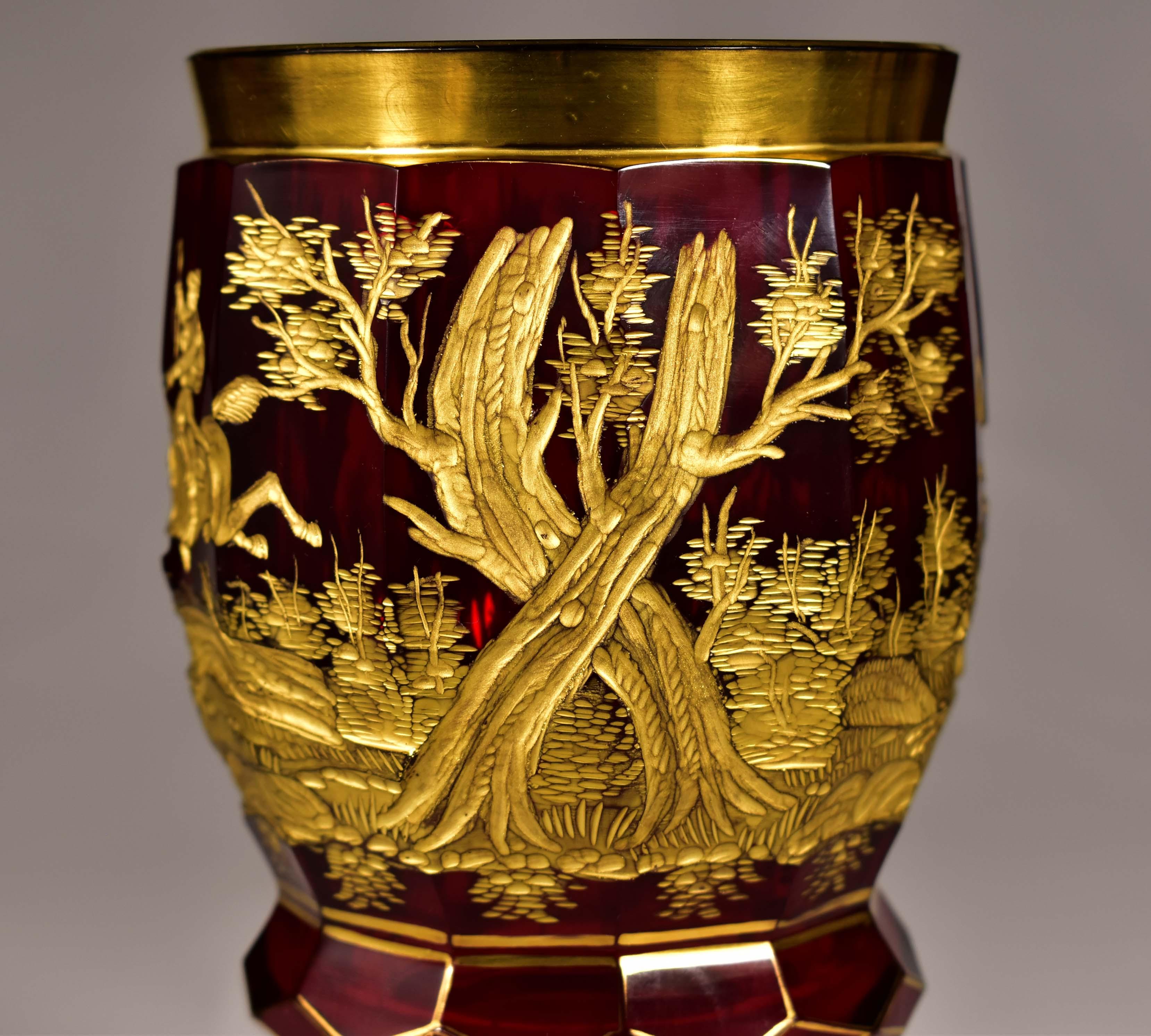 Ruby Goblet with Gilt Engraving, Hunting Motif, 19-20 century For Sale 2
