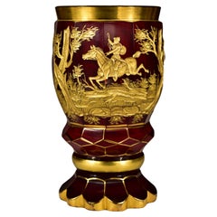 Copa de rubí con grabado dorado, motivo de caza, s. XIX-XX