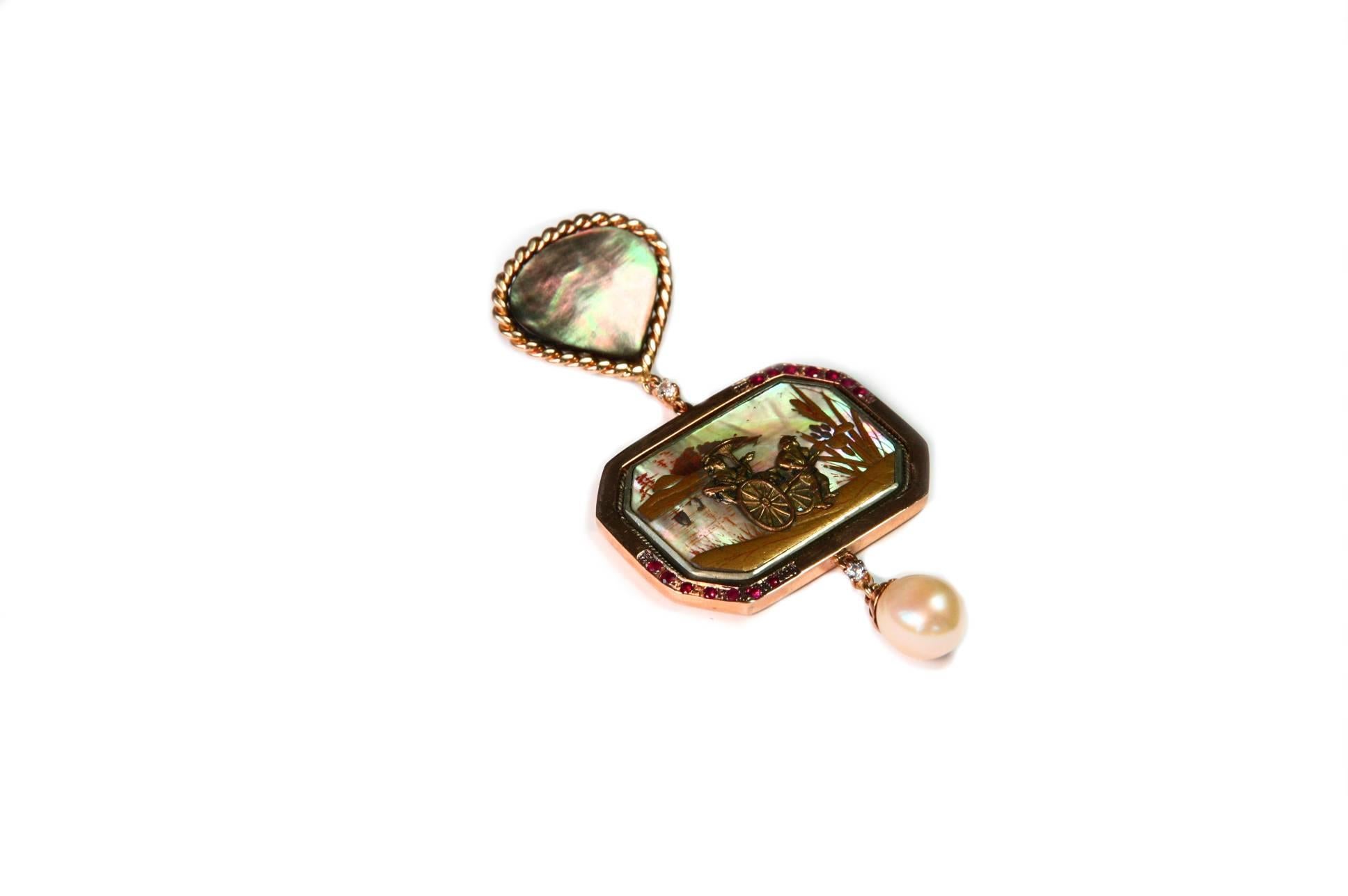 Art Deco Ruby Gold Antiques Japanies Miniature Pearl Diamonds For Sale
