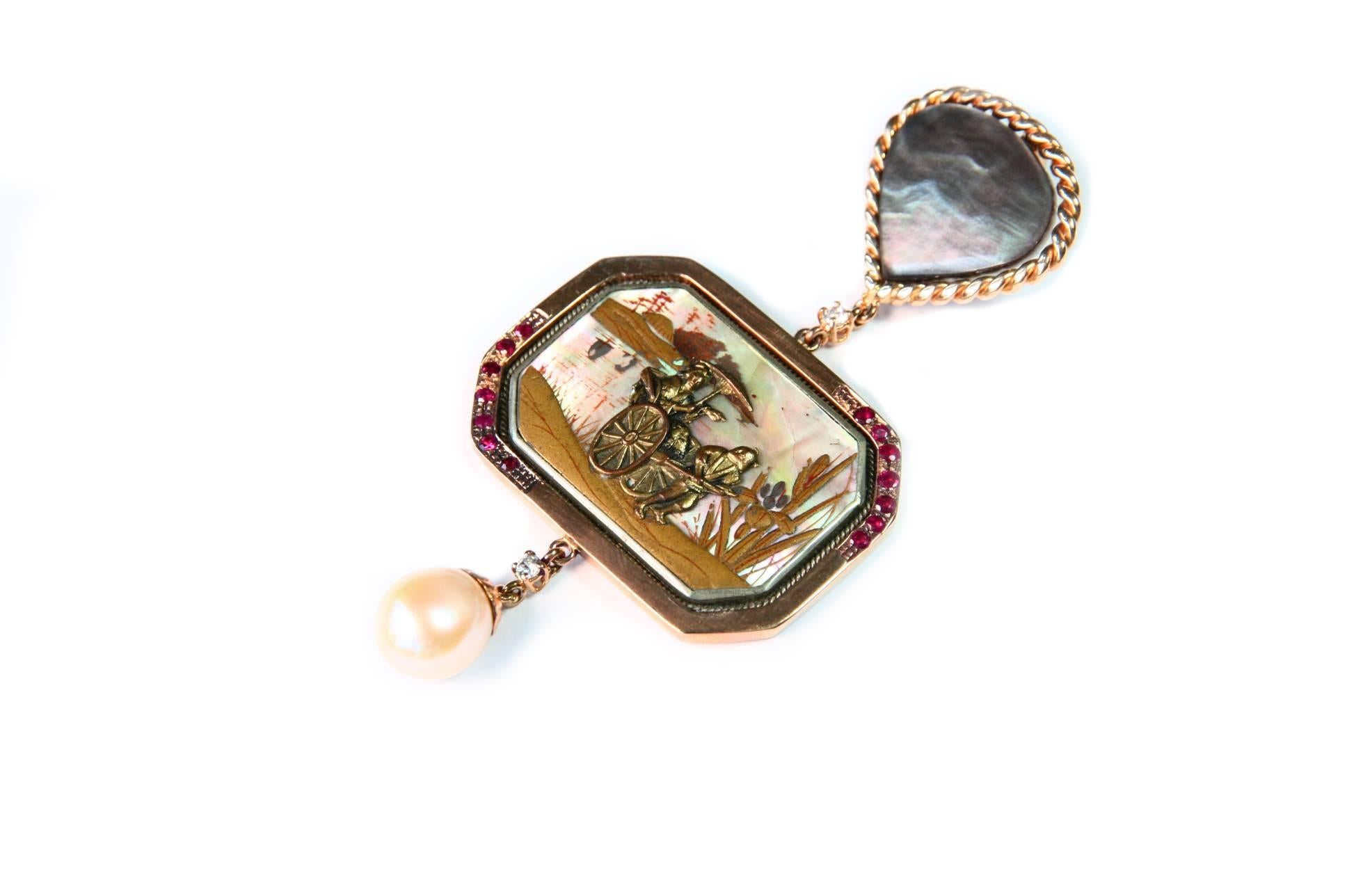 Ruby Gold Antiques Japanies Miniature Pearl Diamonds In New Condition For Sale In Milan, IT