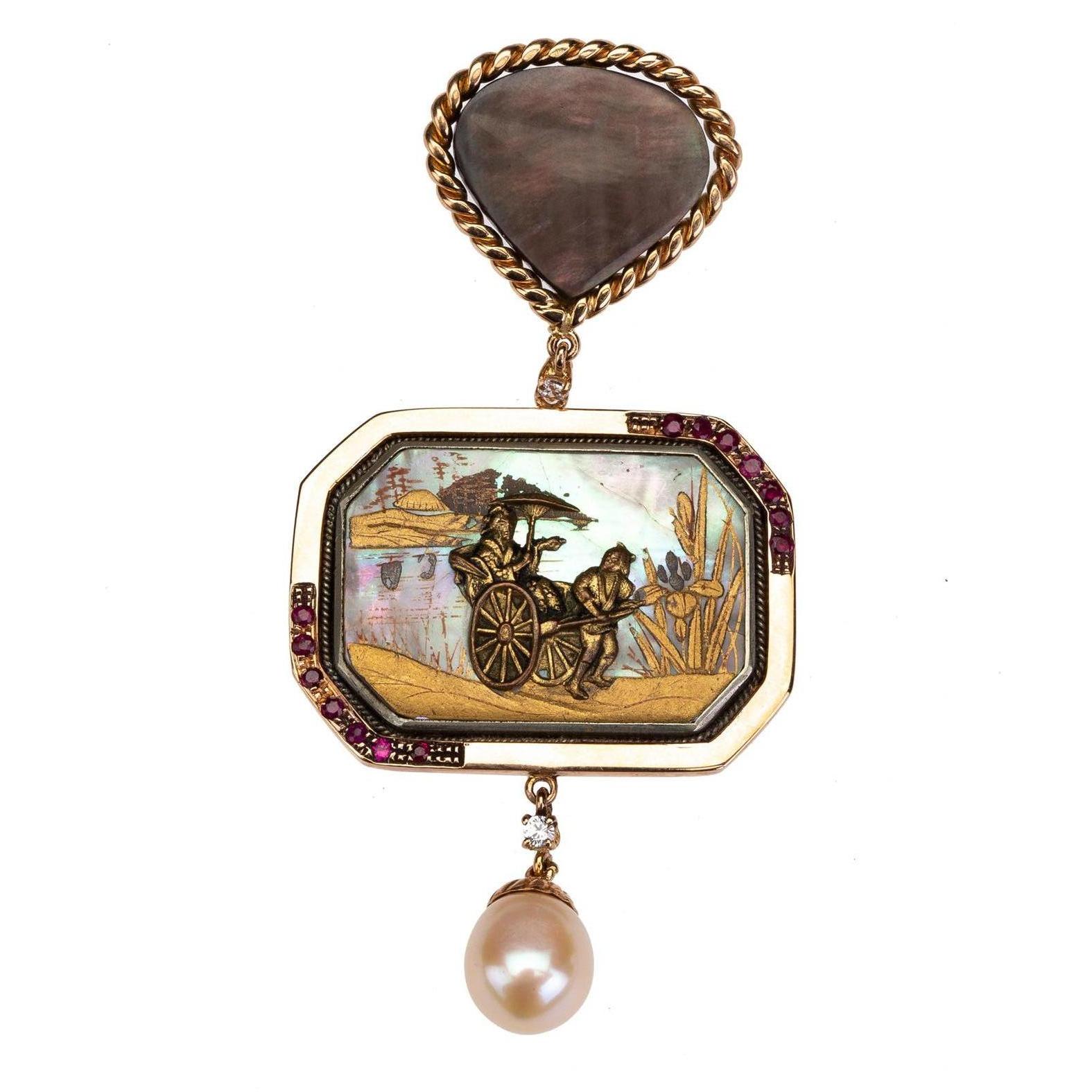 Ruby Gold Antiques Japanies Miniature Pearl Diamonds For Sale 2