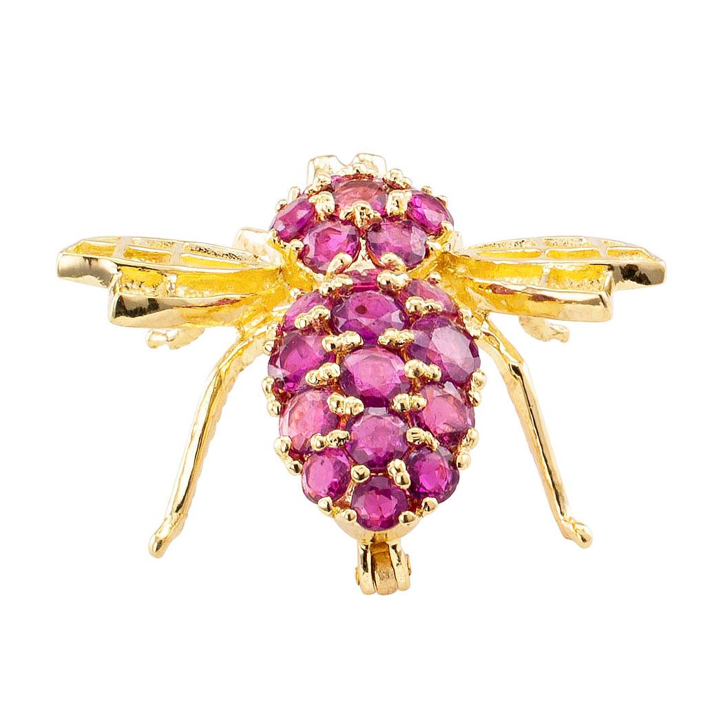 Modern Ruby Gold Bee Brooch