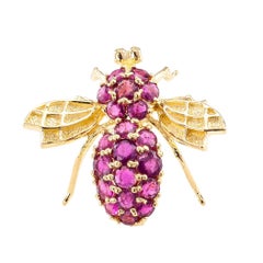 Vintage Ruby Gold Bee Brooch