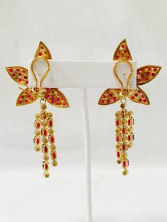 Ruby Gold Flower Dangle Earrings