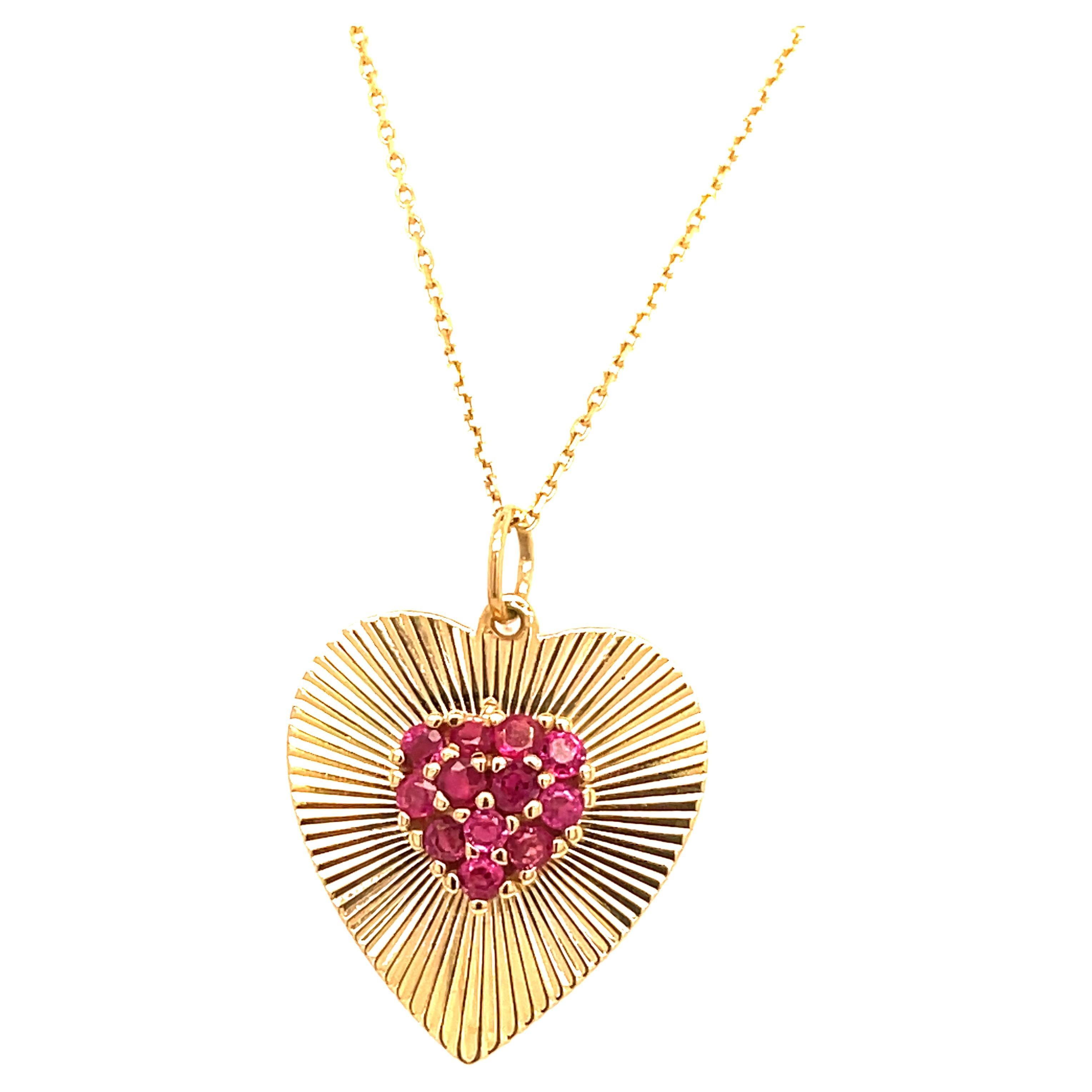 Ruby & Gold Heart Charm For Sale