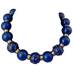 Ruby Gold Lapis Lazuli Beads Necklace