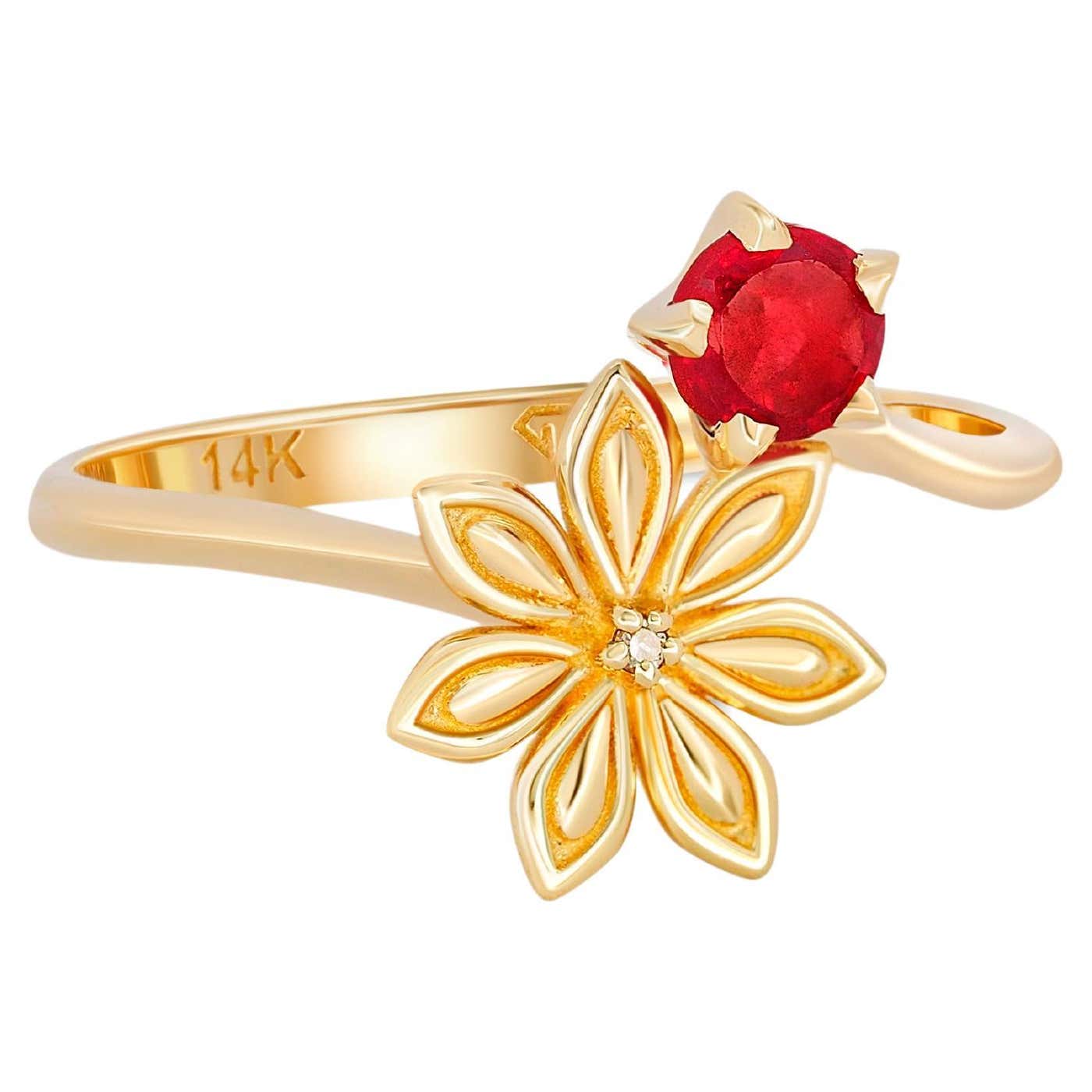 Customizable Round ruby flower 14k gold ring For Sale at 1stDibs | july ...