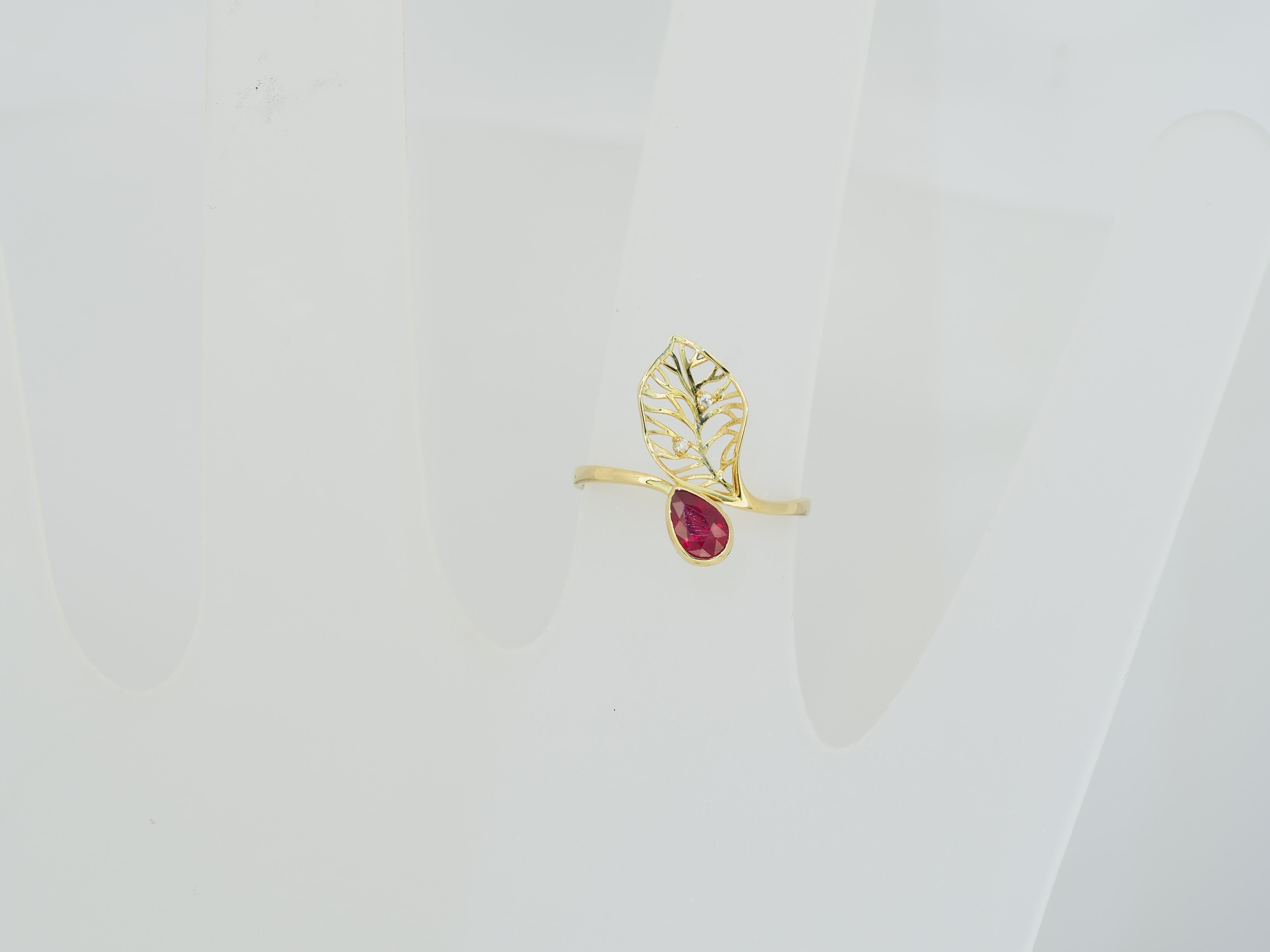 Pear Cut Ruby gold ring.  For Sale