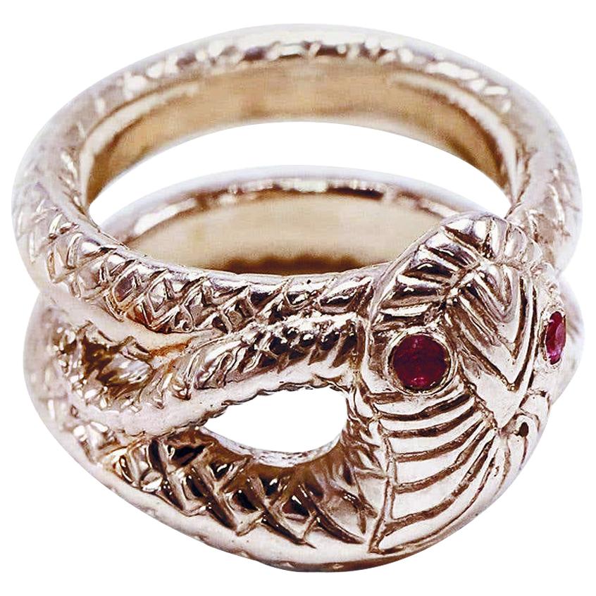Victorian Style Gold Snake Ring Ruby Cocktail Ring J Dauphin For Sale