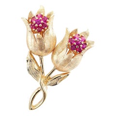 Ruby Gold Tulip Brooch
