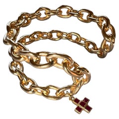 Ruby Greek Cross Cuff Bracelet Gold Plated Chain J Dauphin